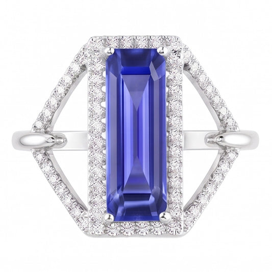 Halo Emerald Sapphire Ring 4.50 Carats Split Shank Diamond Jewelry
