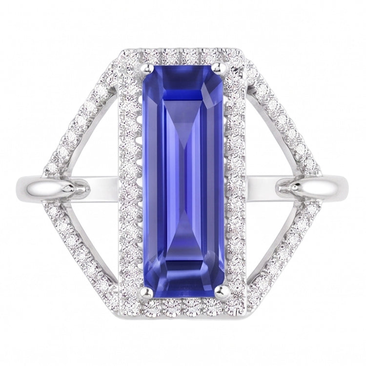 Halo Emerald Sapphire Ring 4.50 Carats Split Shank Diamond Jewelry