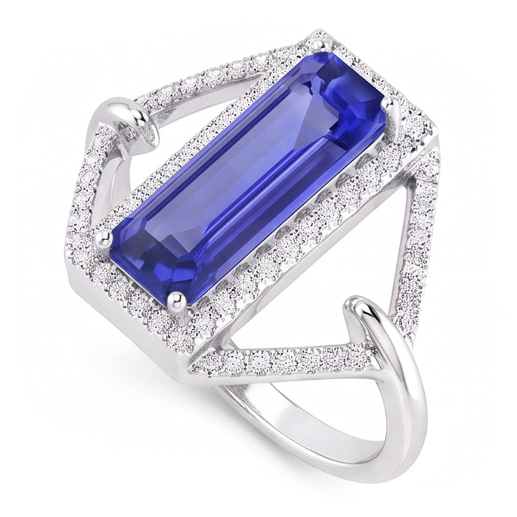 Halo Emerald Sapphire Ring 4.50 Carats Split Shank Diamond Jewelry