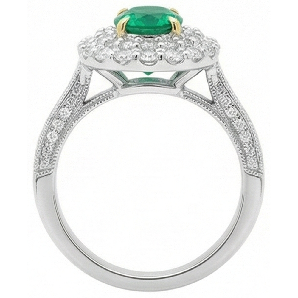 Taille Ovale Émeraude bague en Or Deux Tons 14 Carats – vue arrière