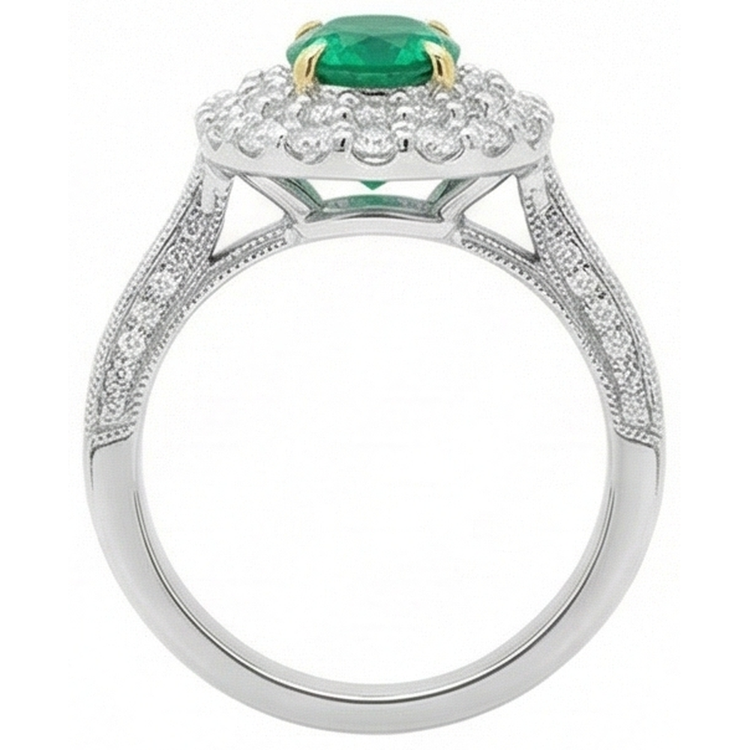 Taille Ovale Émeraude bague en Or Deux Tons 14 Carats – vue arrière