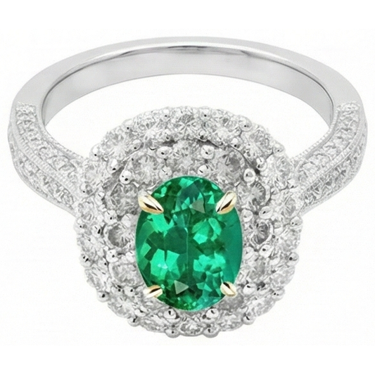 Fait à la main Émeraude Bague Pierre de Couleur 2 carats – vue de face