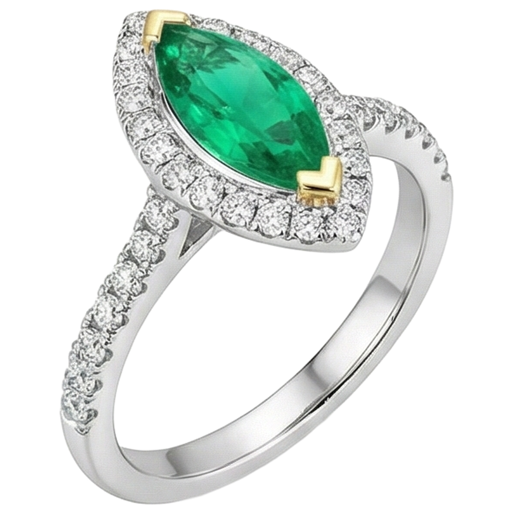 Émeraude Colombienne Bague Pierre Précieuse 2 carats Or 14K Bicolore – vue d'angle