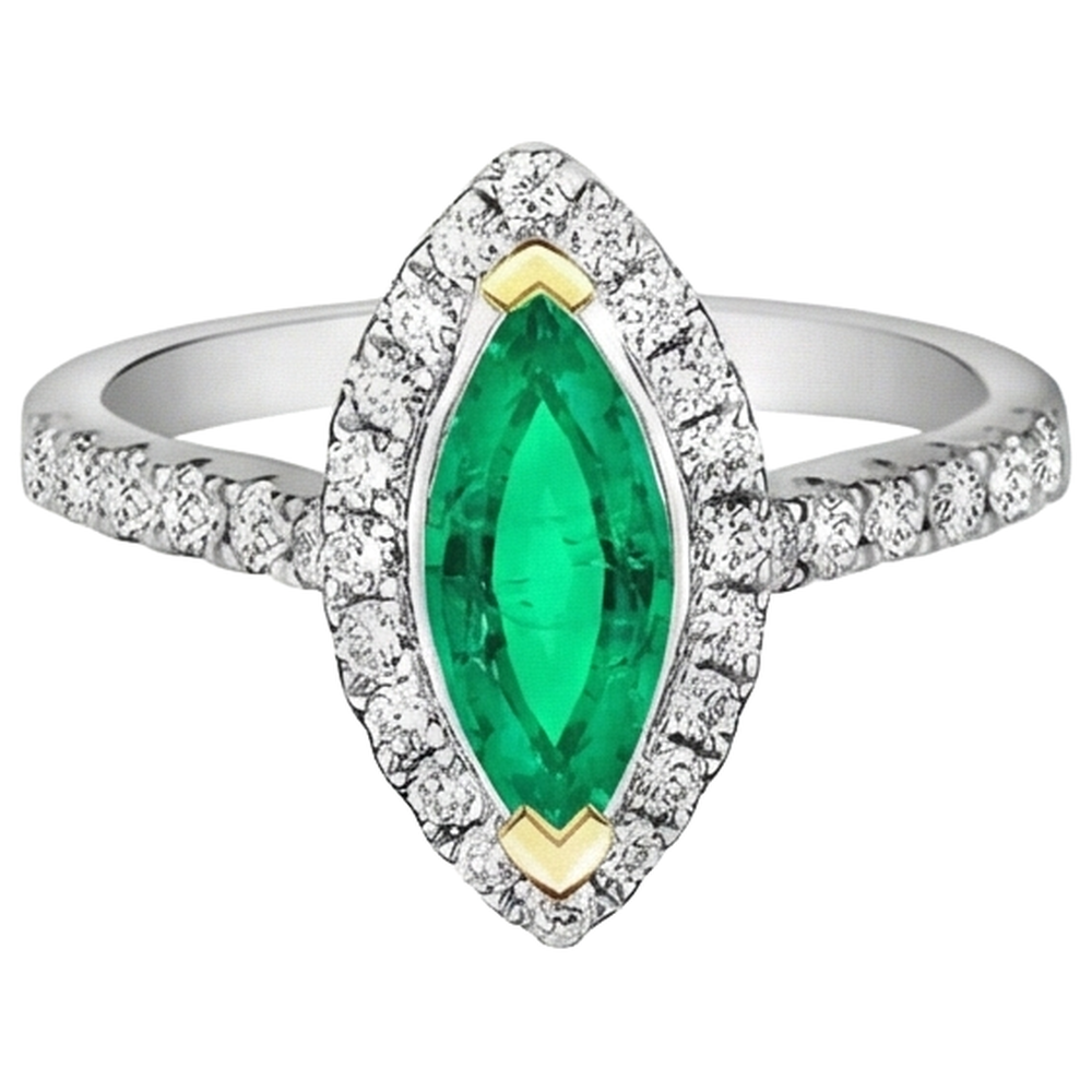 Émeraude Colombienne Bague Pierre Précieuse 2-carats Or 14K Bicolore – vue de face