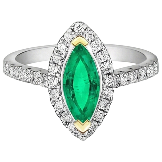 Émeraude Colombienne Bague Pierre Précieuse 2-carats Or 14K Bicolore – vue de face