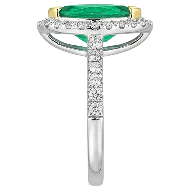 Bague Pierre Précieuse Or 14K Bicolore avec Émeraude Colombienne – vue de dessus