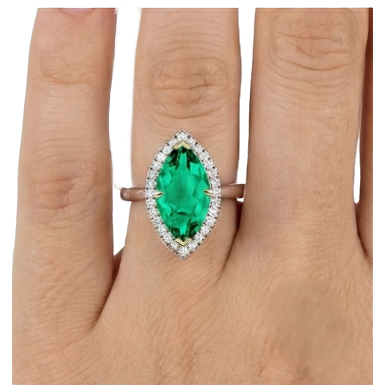 Bague Pierre de Couleur Or Deux Tons 14 Carats avec Émeraude Colombienne – vue arrière