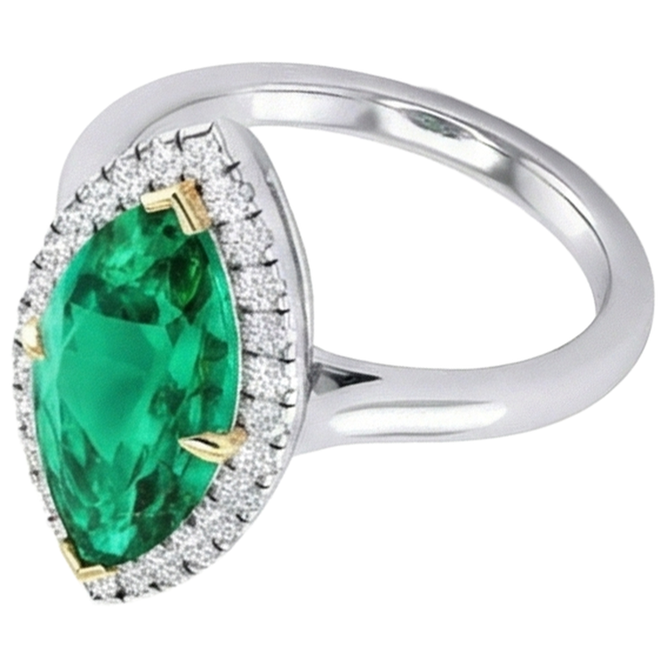 Émeraude Colombienne Bague Pierre de Couleur 3-carats Or Deux Tons 14 Carats – vue de côté
