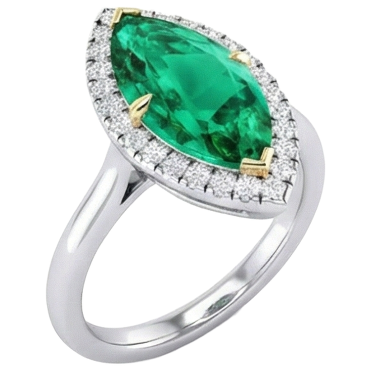 Bague Pierre de Couleur Or Deux Tons 14 Carats avec Émeraude Colombienne – vue d'angle