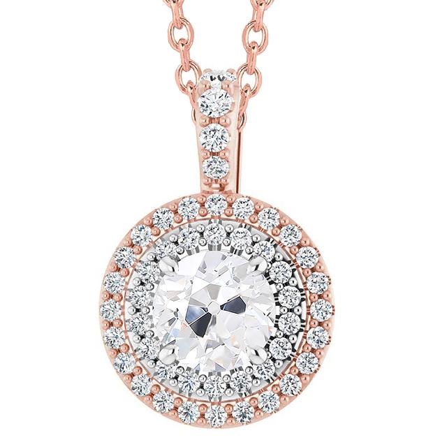 Halo Gold Véritable Diamond Pendentif ancienne mine Cut 5 Carats Bijoux Deux Tons 14K