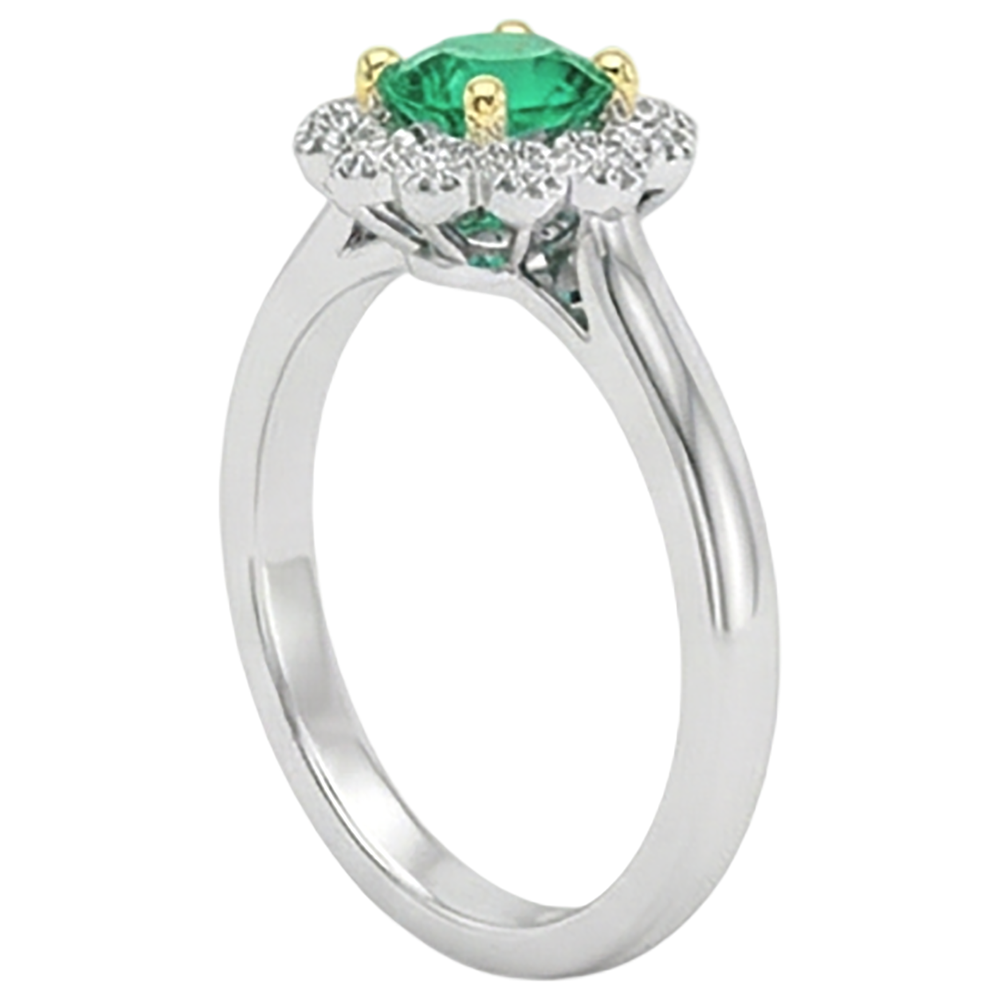 Émeraude Colombienne Taille Brillant Bague Pierre de Couleur en Or Deux Tons 14 Carats – vue de profil