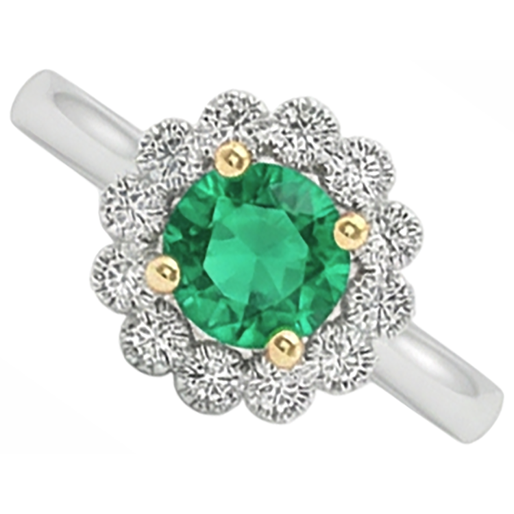 Émeraude Colombienne Taille Brillant Bague Pierre de Couleur en Or Deux Tons 14 Carats – vue de côté