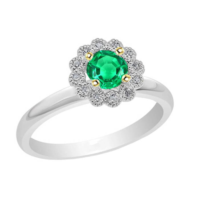 Émeraude Colombienne Bague Pierre de Couleur 2-carats Or Deux Tons 14 Carats – vue principale