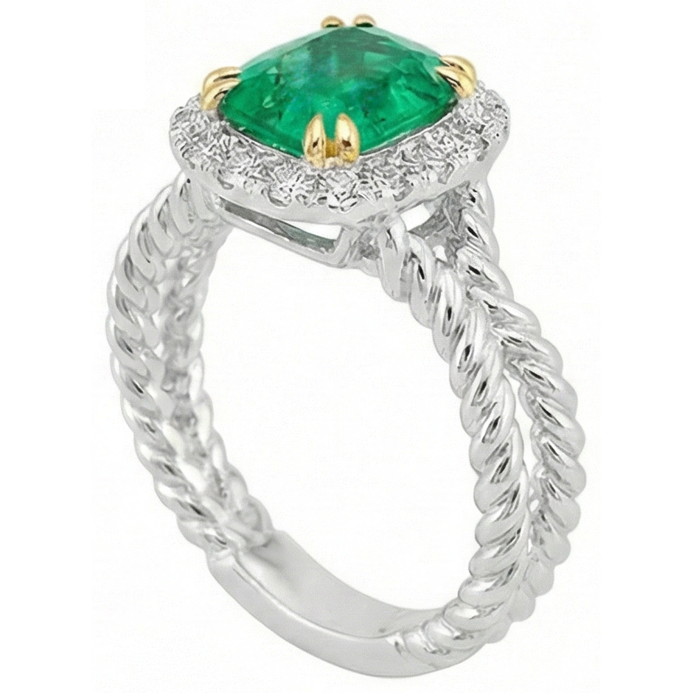 Émeraude Fine Bague avec Gemme 2-carats Or Bicolore 14 Carats – vue de côté