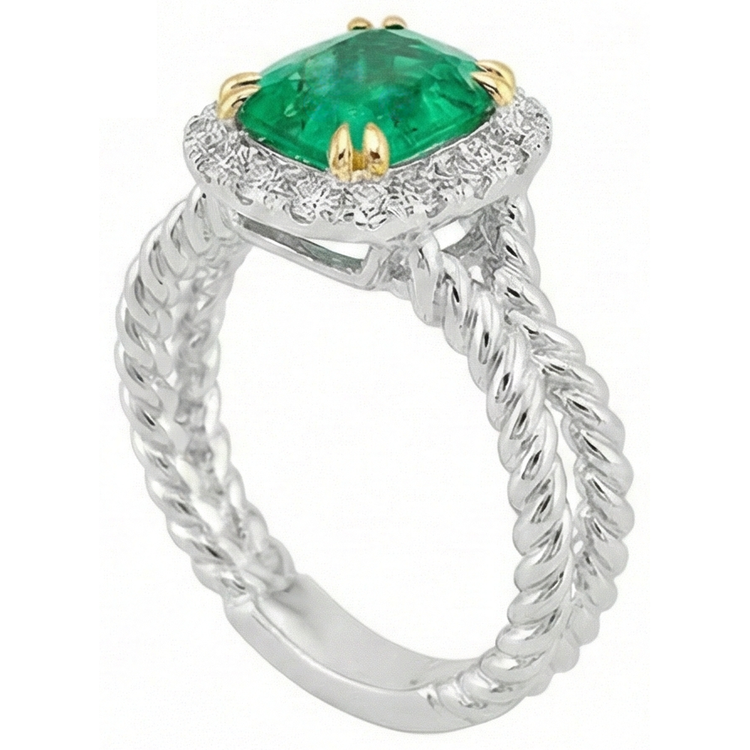 Émeraude Fine Bague avec Gemme 2-carats Or Bicolore 14 Carats – vue de côté