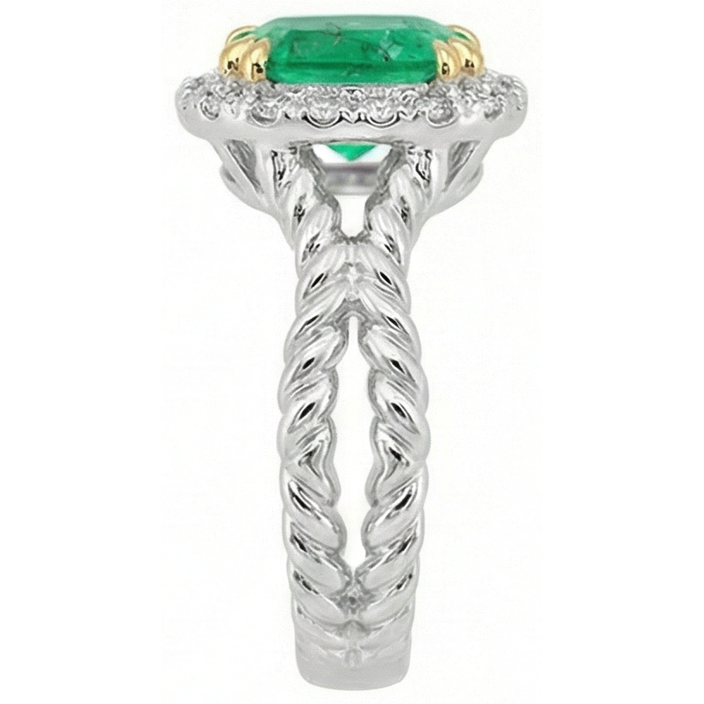 Ovale Émeraude Fine bague en Or Bicolore 14 Carats – vue d'angle