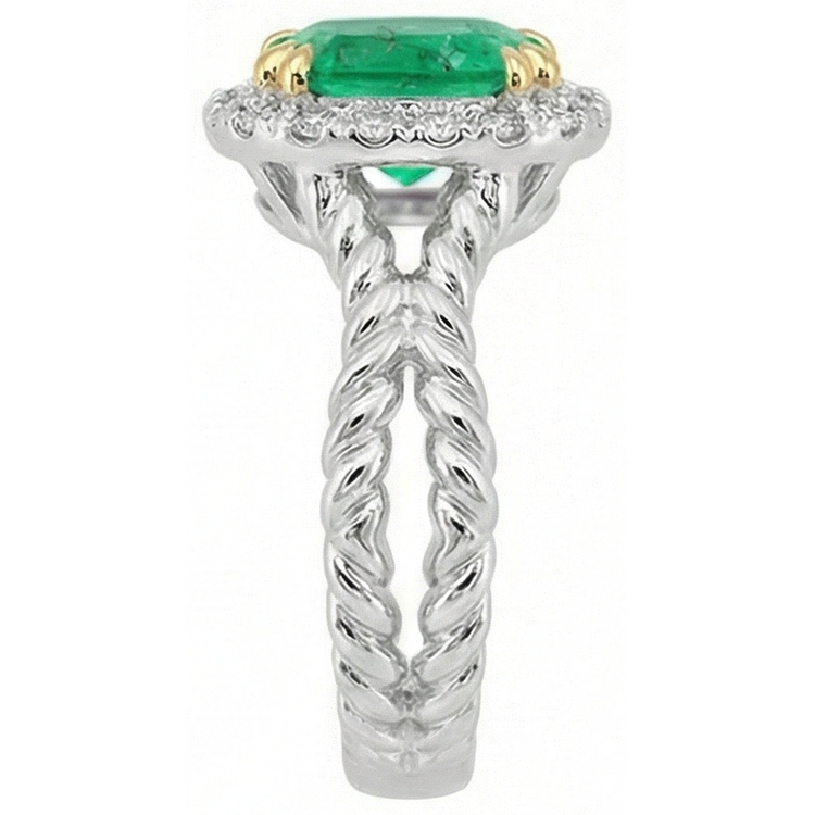 Ovale Émeraude Fine bague en Or Bicolore 14 Carats – vue d'angle