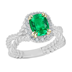 Tige Torsadée Bague avec Gemme – Émeraude Fine 2 carats Or