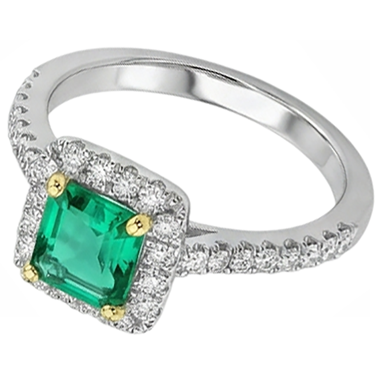 Émeraude Fine Bague Pierre Précieuse 2 carats Or 14K Bicolore – vue de côté
