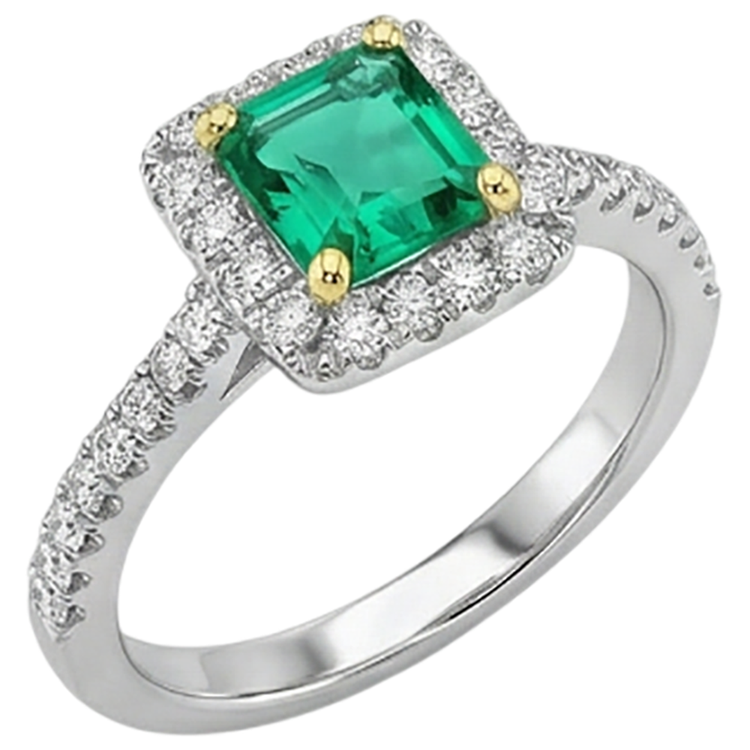 Émeraude Fine Bague Pierre Précieuse 2 carats Or 14K Bicolore – vue d'angle