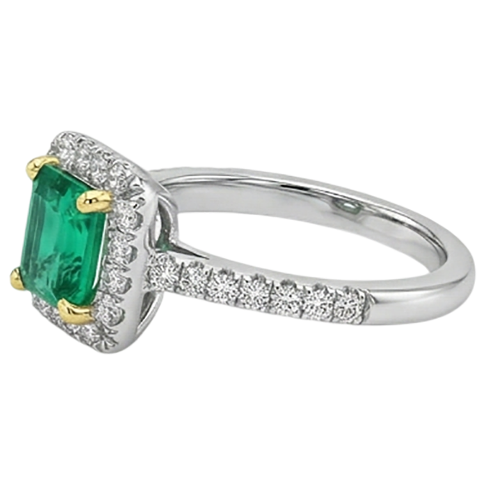 Émeraude Fine Bague Pierre Précieuse 2-carats Or 14K Bicolore – vue de dessus