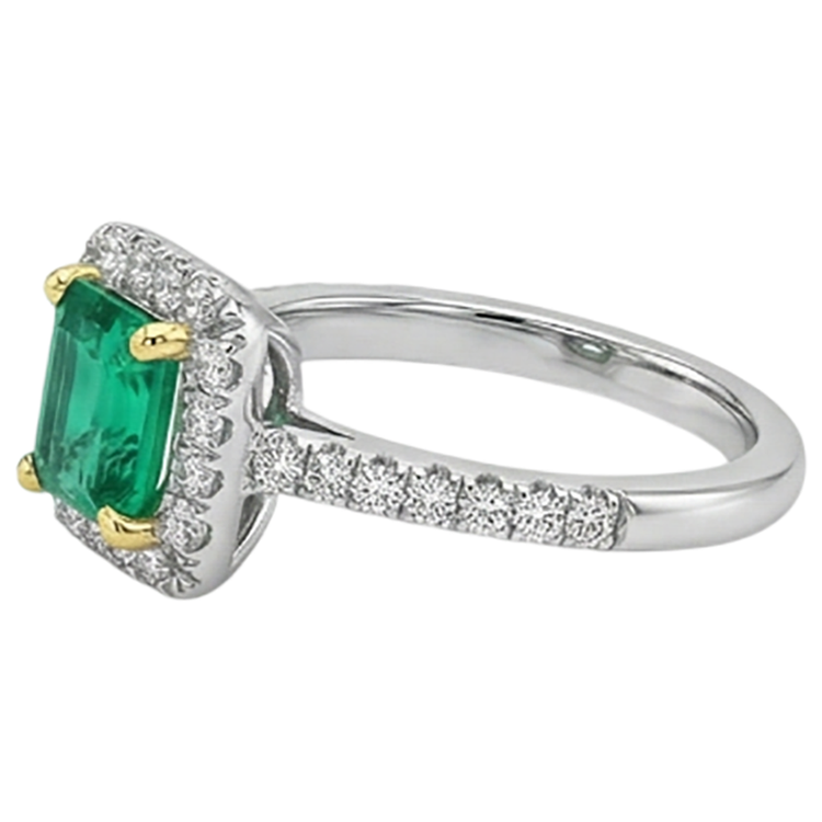 Émeraude Fine Bague Pierre Précieuse 2-carats Or 14K Bicolore – vue de dessus