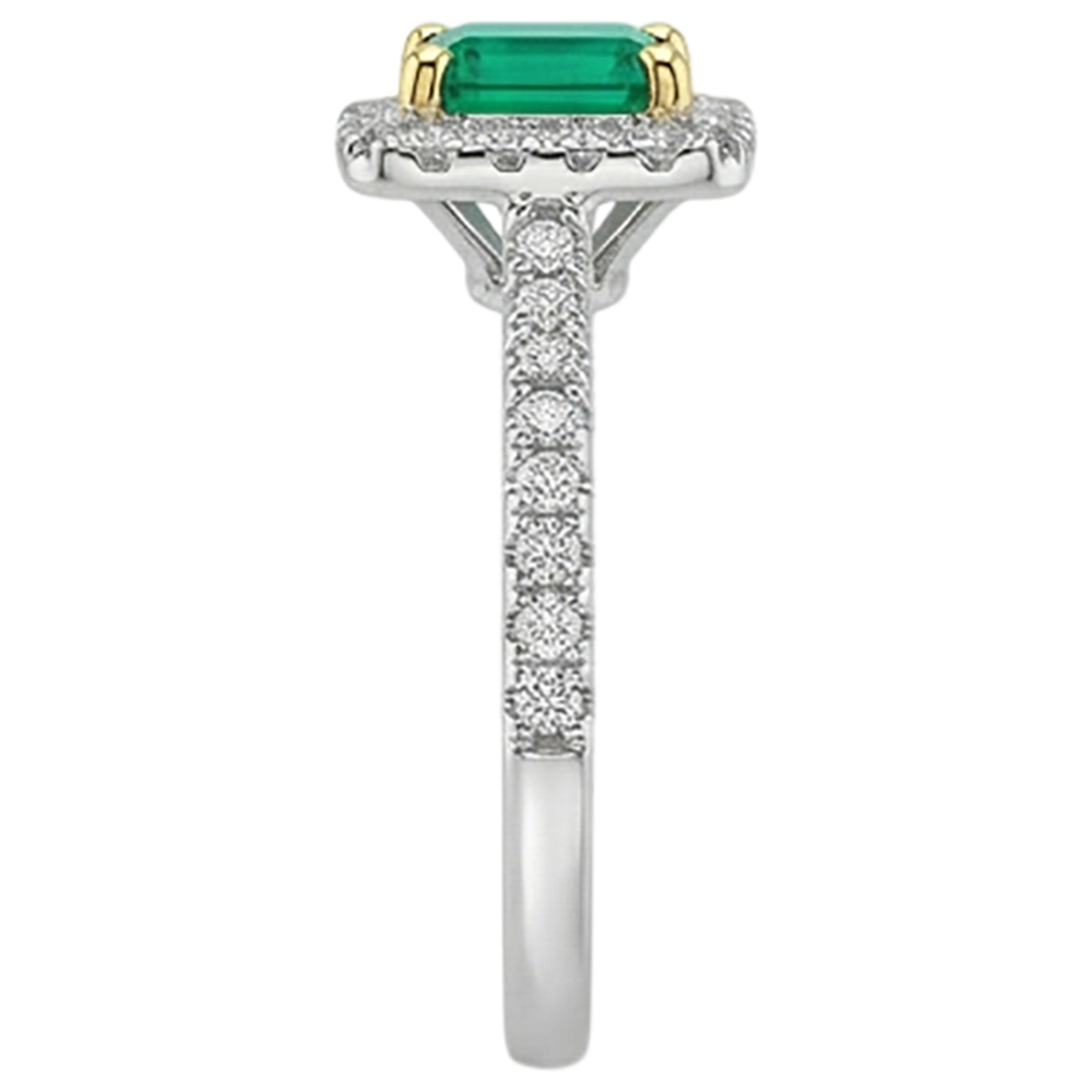 Bague Pierre Précieuse Or 14K Bicolore avec Émeraude Fine – vue arrière
