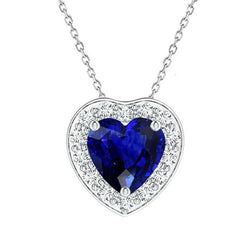 Halo Heart Ceylan Sapphire & Diamond Pendant Prong Set 5.50 Carats