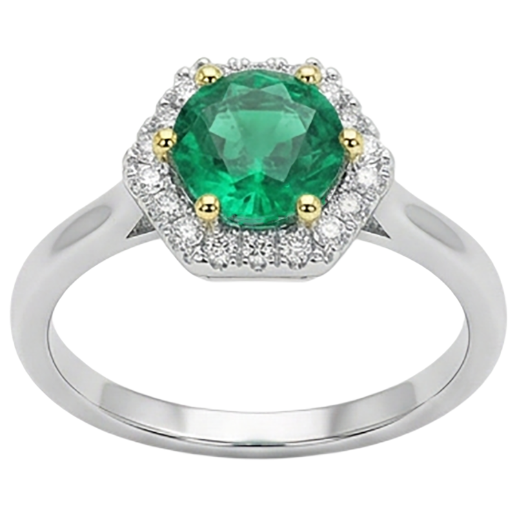 Émeraude Fine Bague Pierre de Couleur 2 carats Or 14K Bicolore – vue de face
