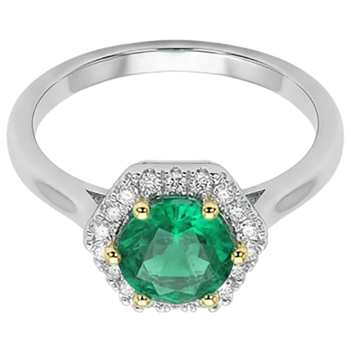 Bague Pierre de Couleur Or 14K Bicolore avec Émeraude Fine – vue de côté