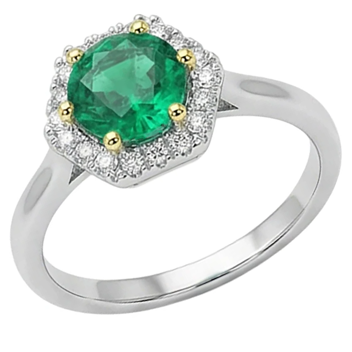 Bague Pierre de Couleur Or 14K Bicolore avec Émeraude Fine – vue de profil