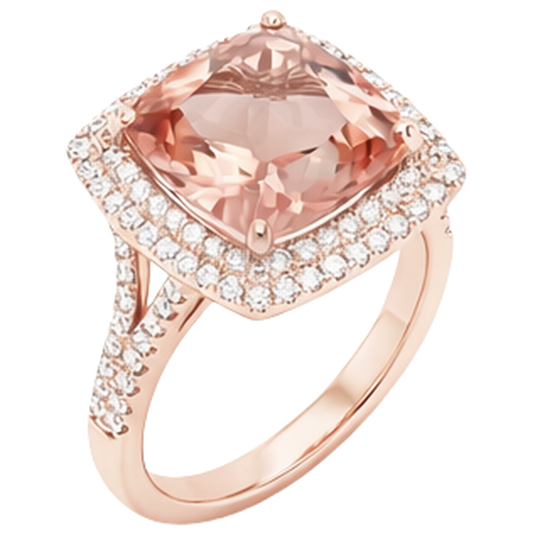 naturel cushion morganite 12.75carats bague détail rapproché