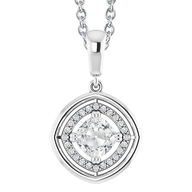 Halo Naturel Diamond Pendentif Coussin Vieux mineur Prong Serti Avec Bail 3 Carats