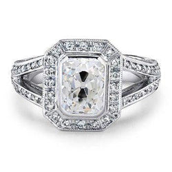 Halo Old Cut Radiant Naturel Diamond Ring Bezel Set 2.50 Carats Split Tige