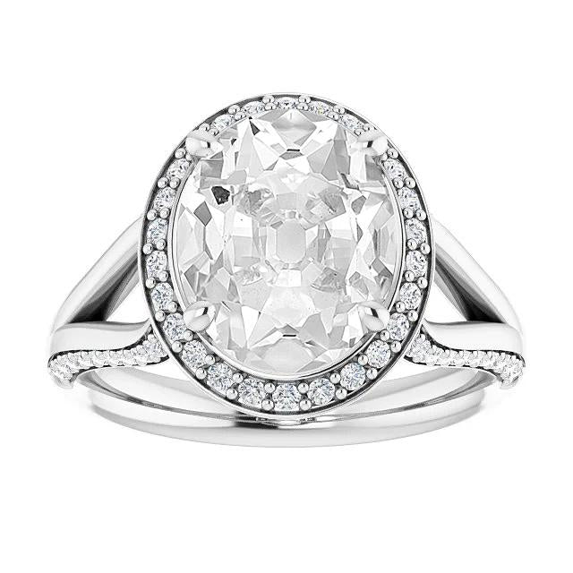 Halo Oval Ancienne Mine Cut Réel Diamond Ring Serti De Griffes 9.50 Carats Tige Fendue