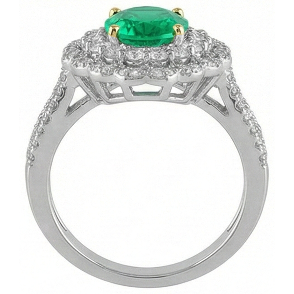 Émeraude Fine Bague Pierre Précieuse 2-carats Or Deux Tons 14 Carats – vue de dessus