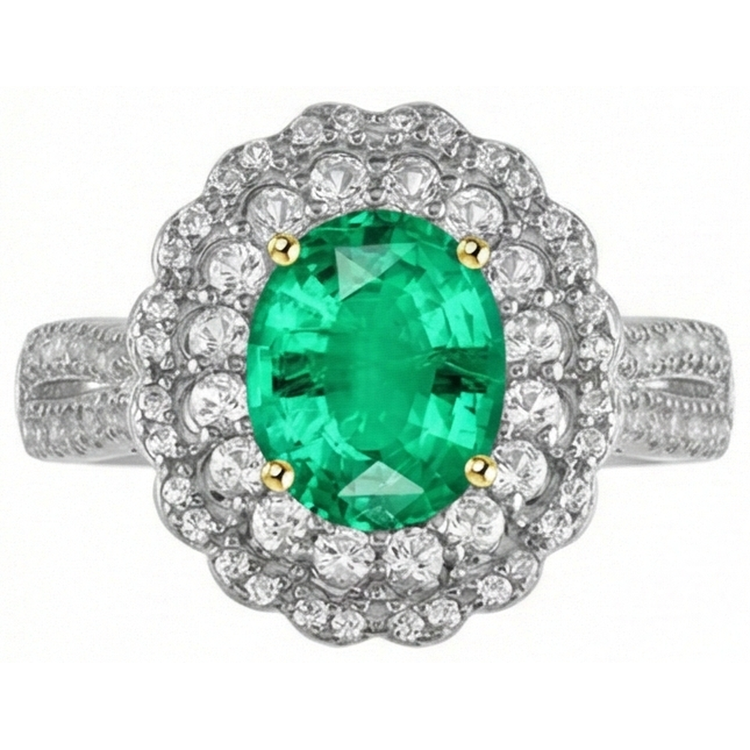 Émeraude Fine Bague Pierre Précieuse 2 carats Or Deux Tons 14 Carats – vue d'angle