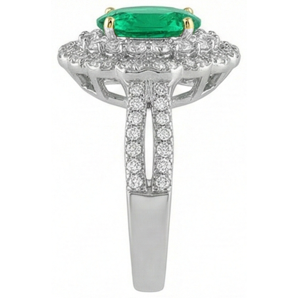 Émeraude Fine Bague Pierre Précieuse 2 carats Or Deux Tons 14 Carats – vue de profil