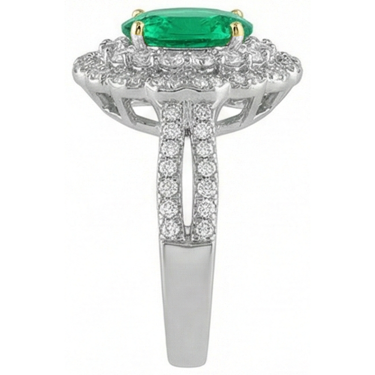 Émeraude Fine Bague Pierre Précieuse 2 carats Or Deux Tons 14 Carats – vue de profil