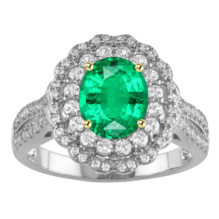 Taille Ovale Émeraude Fine bague en Or Deux Tons 14 Carats – vue principale