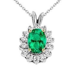 2 carats Émeraude Pendentif Gemme en Or 14K Bicolore