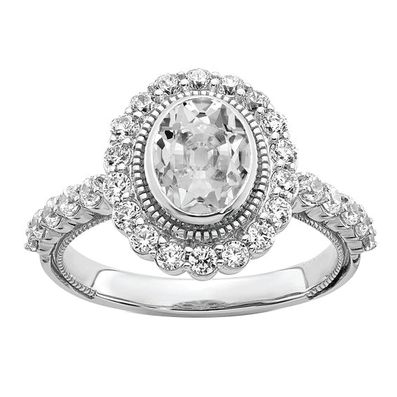 Halo Oval Old Cut Réel Diamond Ring Lunette Style Fleur 5.50 Carats Millgrain