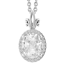 Halo Oval Old European Naturel Diamond Pendant 6.50 Carats Diapositive Avec Bélière