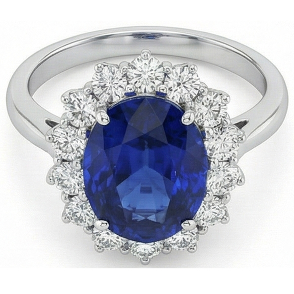 Saphir Bleu Bleuet Taille Ovale Bague Pierre Précieuse en Or 14K Blanc – vue de côté