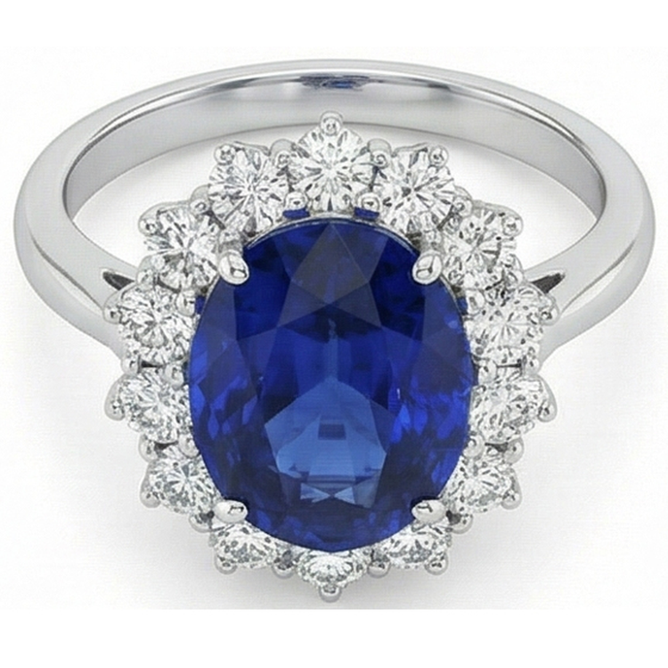 Saphir Bleu Bleuet Taille Ovale Bague Pierre Précieuse en Or 14K Blanc – vue de côté