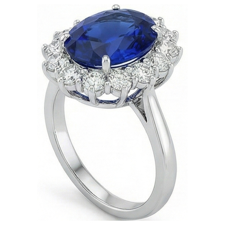Bague Pierre Précieuse Or 14K Blanc avec Saphir Bleu Bleuet – vue d'angle