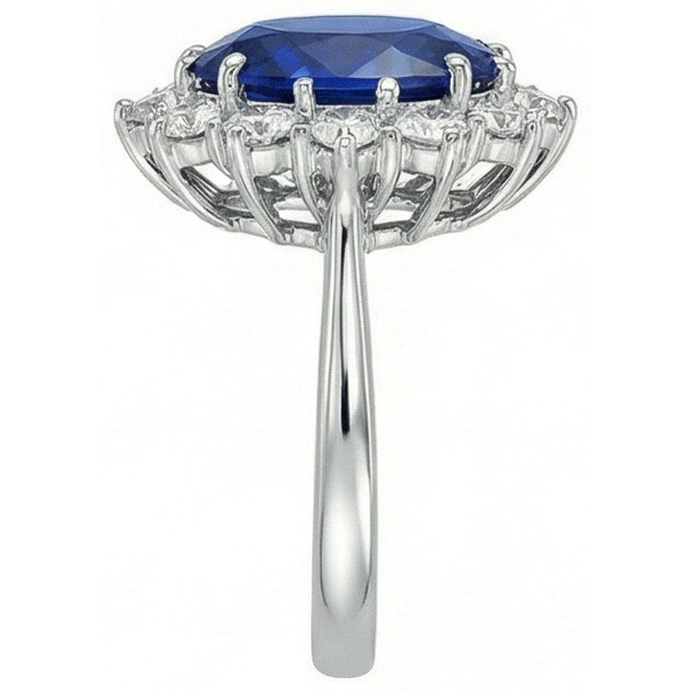Saphir Bleu Bleuet Taille Ovale Bague Pierre Précieuse en Or 14K Blanc – vue de profil