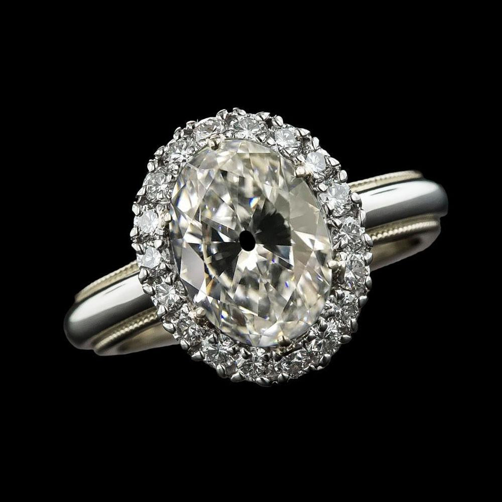 Halo Oval Vieux Mineur & Bague Réel Diamant Rond 7.25 Carats Style Vintage