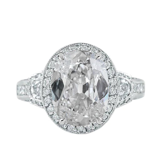 Halo Oval Vieux Mineur Réel Diamond Ring Channel Set 7.75 Carats Bijoux