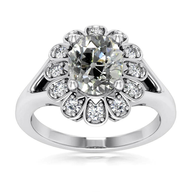 Halo Oval Vieux Mineur Réel Diamond Ring Split Flower Style 4.75 Carats